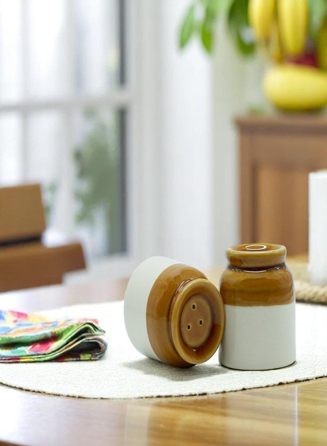 AABCO Salt Pepper Set for Dining Table & Kitchen Ceramic Salt and Pepper Shakers Set Dispenser Set Suitable for Home | Cafe | Dining Table | Kitchen (White-Brown) - Image 2